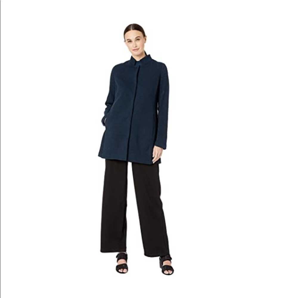 EILEEN FISHER ORGANIC COTTON & TENCEL PUCKER STAND COLLAR LONG JACKET Size XS